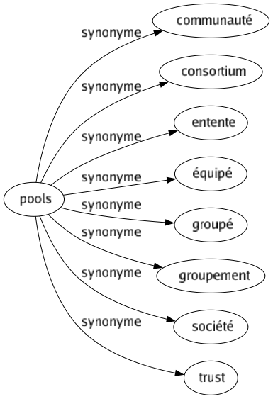 Synonyme de Pools : Communauté Consortium Entente Équipé Groupé Groupement Société Trust 