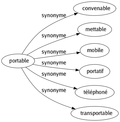 Synonyme de Portable : Convenable Mettable Mobile Portatif Téléphoné Transportable 