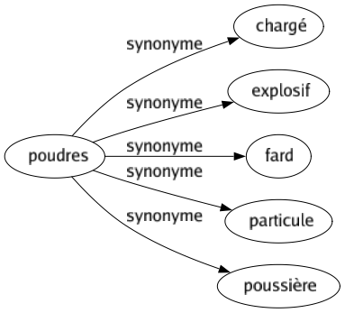 Synonyme de Poudres : Chargé Explosif Fard Particule Poussière 