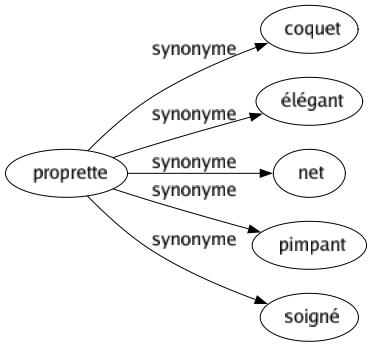 Synonyme de Proprette : Coquet Élégant Net Pimpant Soigné 