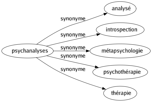 Synonyme de Psychanalyses : Analysé Introspection Métapsychologie Psychothérapie Thérapie 