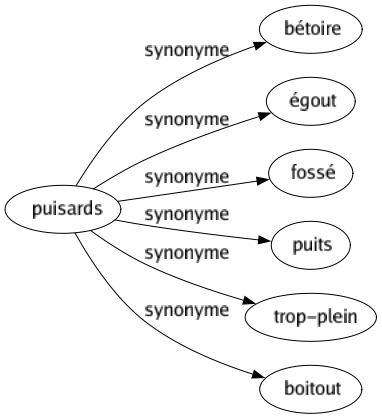 Synonyme de Puisards : Bétoire Égout Fossé Puits Trop-plein Boitout 