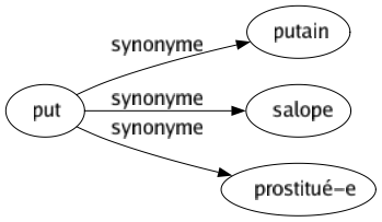 Synonyme de Put : Putain Salope Prostitué-e 