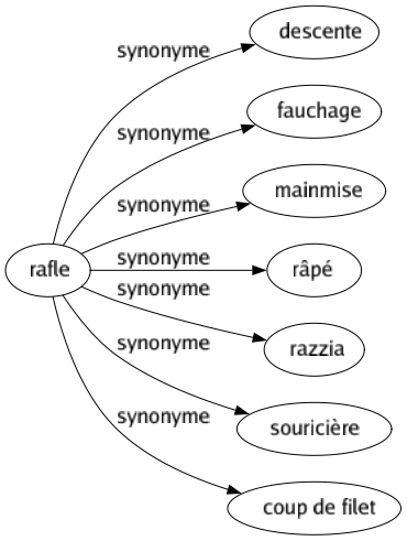 Synonyme de Rafle : Descente Fauchage Mainmise Râpé Razzia Souricière Coup de filet 