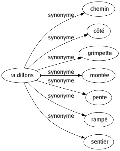 Synonyme de Raidillons : Chemin Côté Grimpette Montée Pente Rampé Sentier 