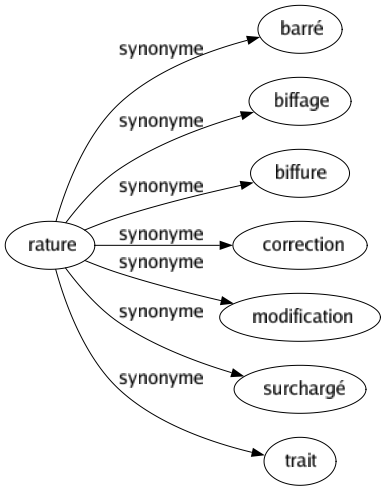 Synonyme de Rature : Barré Biffage Biffure Correction Modification Surchargé Trait 