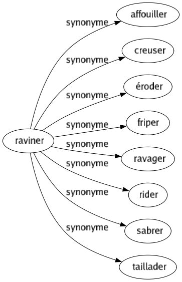 Synonyme de Raviner : Affouiller Creuser Éroder Friper Ravager Rider Sabrer Taillader 