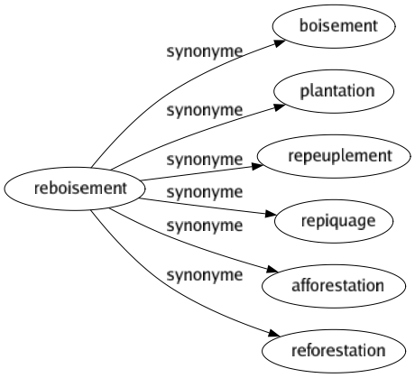 Synonyme de Reboisement : Boisement Plantation Repeuplement Repiquage Afforestation Reforestation 