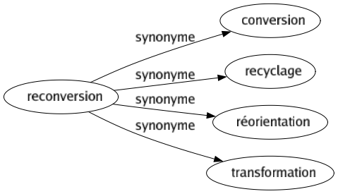 Synonyme de Reconversion : Conversion Recyclage Réorientation Transformation 