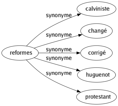 Synonyme de Reformes : Calviniste Changé Corrigé Huguenot Protestant 