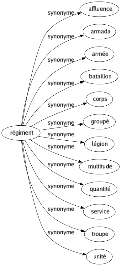 Synonyme de Régiment : Affluence Armada Armée Bataillon Corps Groupé Légion Multitude Quantité Service Troupe Unité 