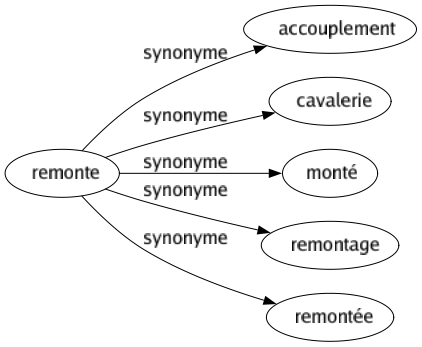Synonyme de Remonte : Accouplement Cavalerie Monté Remontage Remontée 