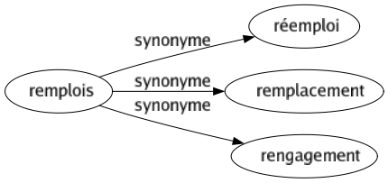 Synonyme de Remplois : Réemploi Remplacement Rengagement 