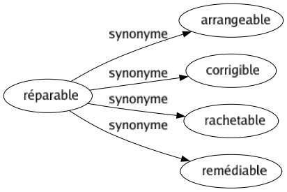 Synonyme de Réparable : Arrangeable Corrigible Rachetable Remédiable 