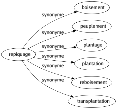 Synonyme de Repiquage : Boisement Peuplement Plantage Plantation Reboisement Transplantation 