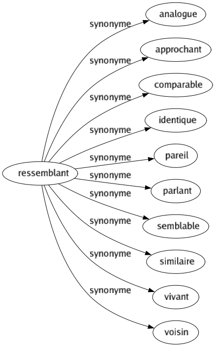 Synonyme de Ressemblant : Analogue Approchant Comparable Identique Pareil Parlant Semblable Similaire Vivant Voisin 