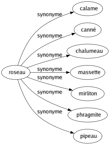 Synonyme de Roseau : Calame Canné Chalumeau Massette Mirliton Phragmite Pipeau 