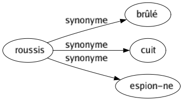 Synonyme de Roussis : Brûlé Cuit Espion-ne 