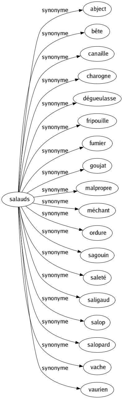 Synonyme de Salauds : Abject Bête Canaille Charogne Dégueulasse Fripouille Fumier Goujat Malpropre Méchant Ordure Sagouin Saleté Saligaud Salop Salopard Vache Vaurien 