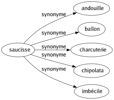 Synonyme de Saucisse : Andouille Ballon Charcuterie Chipolata Imbécile 