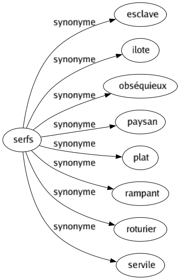 Synonyme de Serfs : Esclave Ilote Obséquieux Paysan Plat Rampant Roturier Servile 