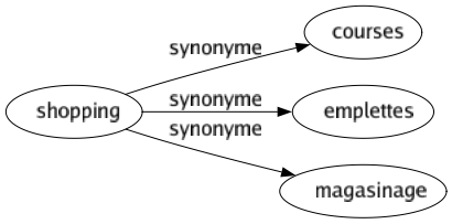 Synonyme de Shopping : Courses Emplettes Magasinage 