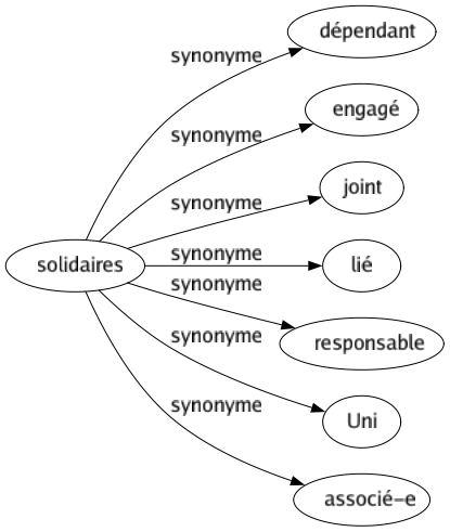 Synonyme de Solidaires : Dépendant Engagé Joint Lié Responsable Uni Associé-e 