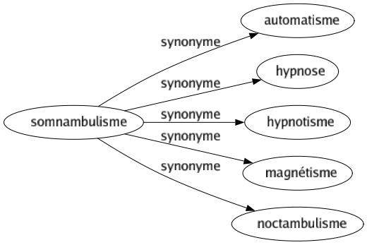 Synonyme de Somnambulisme : Automatisme Hypnose Hypnotisme Magnétisme Noctambulisme 