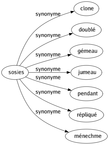 Synonyme de Sosies : Clone Doublé Gémeau Jumeau Pendant Répliqué Ménechme 