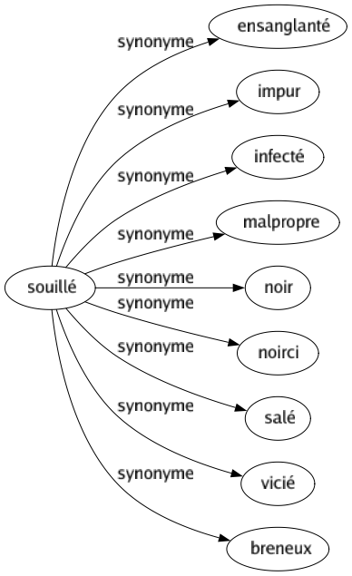 Synonyme de Souillé : Ensanglanté Impur Infecté Malpropre Noir Noirci Salé Vicié Breneux 
