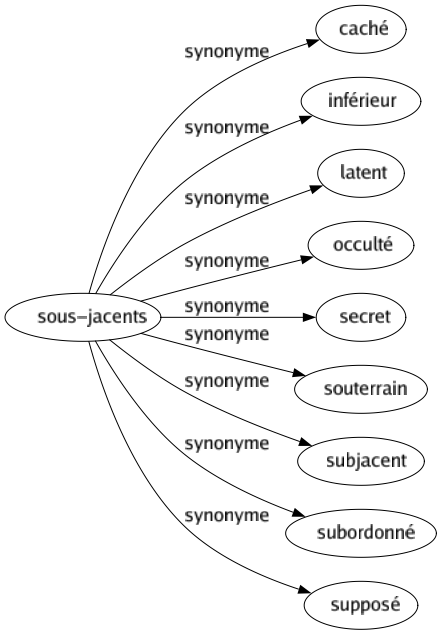 Synonyme de Sous-jacents : Caché Inférieur Latent Occulté Secret Souterrain Subjacent Subordonné Supposé 