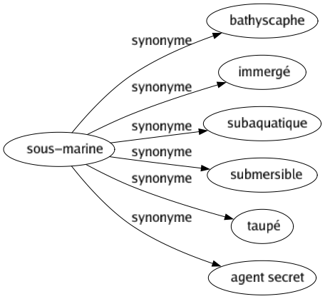 Synonyme de Sous-marine : Bathyscaphe Immergé Subaquatique Submersible Taupé Agent secret 