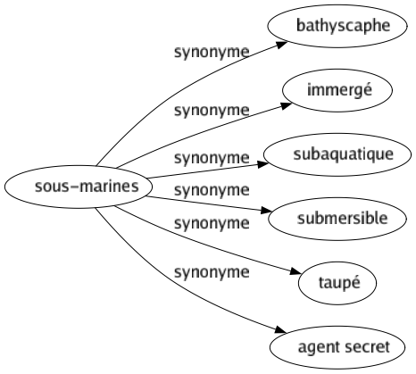 Synonyme de Sous-marines : Bathyscaphe Immergé Subaquatique Submersible Taupé Agent secret 