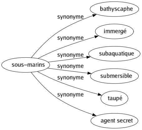 Synonyme de Sous-marins : Bathyscaphe Immergé Subaquatique Submersible Taupé Agent secret 