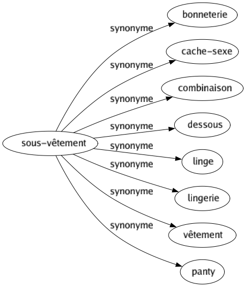 Synonyme de Sous-vêtement : Bonneterie Cache-sexe Combinaison Dessous Linge Lingerie Vêtement Panty 