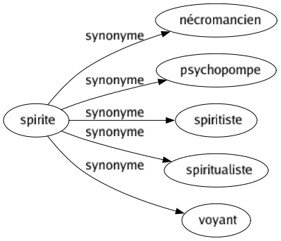 Synonyme de Spirite : Nécromancien Psychopompe Spiritiste Spiritualiste Voyant 
