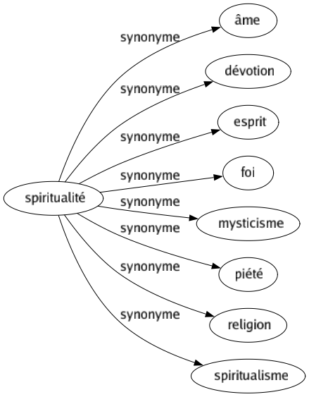 Synonyme de Spiritualité : Âme Dévotion Esprit Foi Mysticisme Piété Religion Spiritualisme 