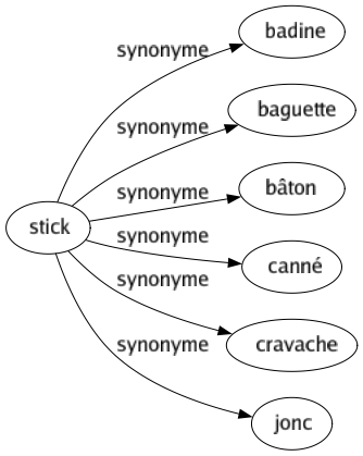 Synonyme de Stick : Badine Baguette Bâton Canné Cravache Jonc 