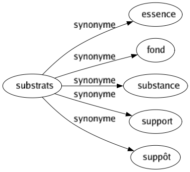 Synonyme de Substrats : Essence Fond Substance Support Suppôt 