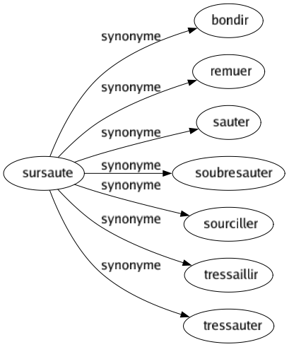 Synonyme de Sursaute : Bondir Remuer Sauter Soubresauter Sourciller Tressaillir Tressauter 