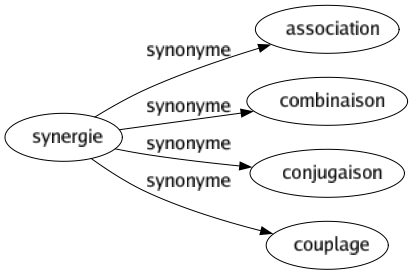 Synonyme de Synergie : Association Combinaison Conjugaison Couplage 