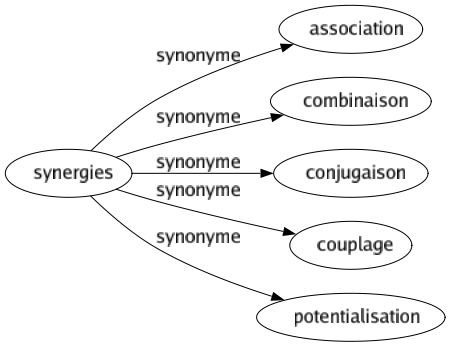 Synonyme de Synergies : Association Combinaison Conjugaison Couplage Potentialisation 