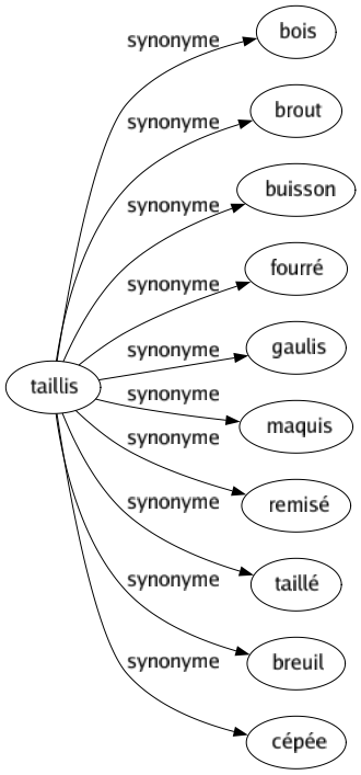 Synonyme de Taillis : Bois Brout Buisson Fourré Gaulis Maquis Remisé Taillé Breuil Cépée 