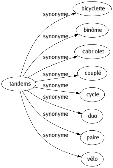 Synonyme de Tandems : Bicyclette Binôme Cabriolet Couplé Cycle Duo Paire Vélo 