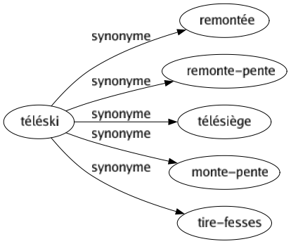 Synonyme de Téléski : Remontée Remonte-pente Télésiège Monte-pente Tire-fesses 