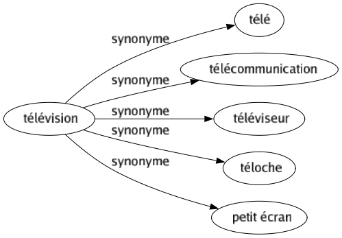 Synonyme de Télévision : Télé Télécommunication Téléviseur Téloche Petit écran 