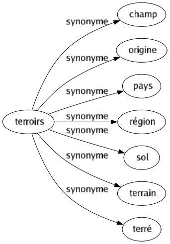 Synonyme de Terroirs : Champ Origine Pays Région Sol Terrain Terré 