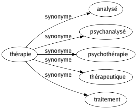 Synonyme de Thérapie : Analysé Psychanalysé Psychothérapie Thérapeutique Traitement 