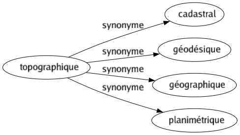 Synonyme de Topographique : Cadastral Géodésique Géographique Planimétrique 