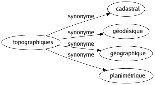 Synonyme de Topographiques : Cadastral Géodésique Géographique Planimétrique 